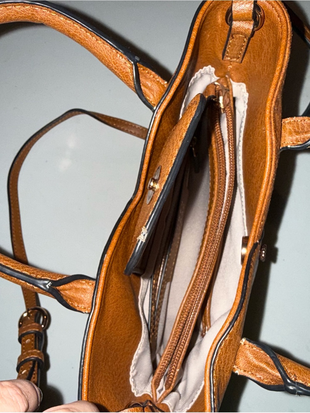 Women's Two-Tone Brown Leather Crossbody Tote - Picture 3 of 3